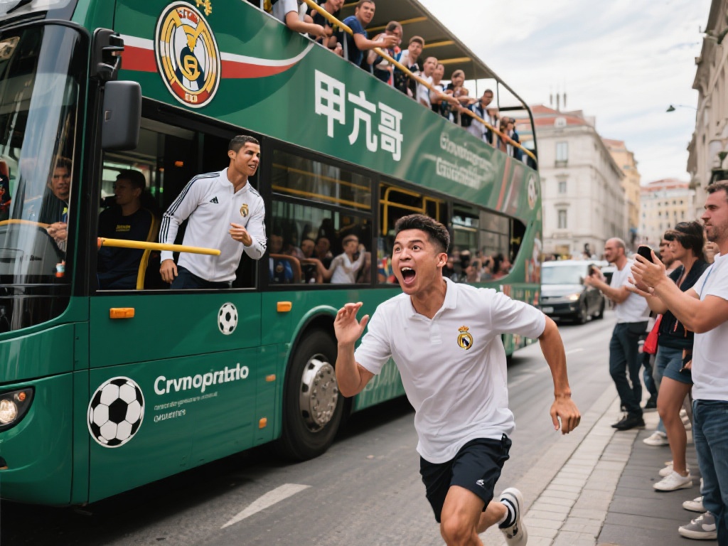 甲亢哥狂追公交车C罗，全程实力诠释铁粉热情